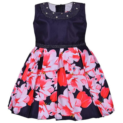 Girls Full Sleeve Floral Print A-Line Frock Dress