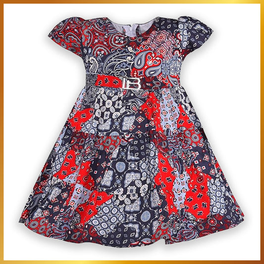 Grey and Red Short Sleeve Printed Dress