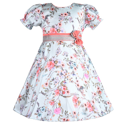 Girls Floral Print A-Line Frock Dress