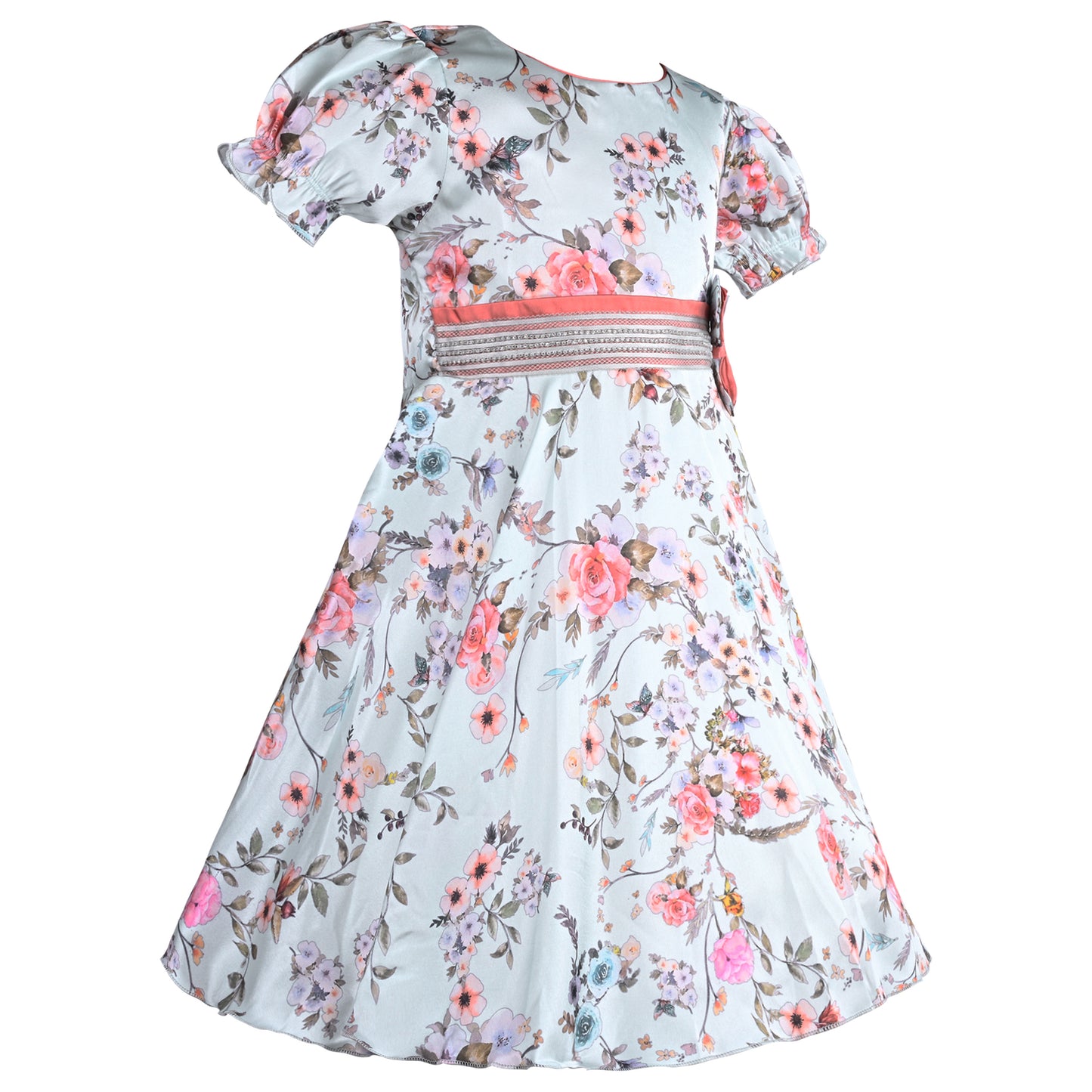 Girls Floral Print A-Line Frock Dress