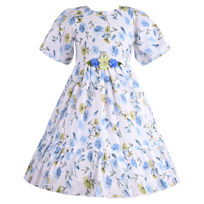 Girls Floral Print A-Line Frock Dress