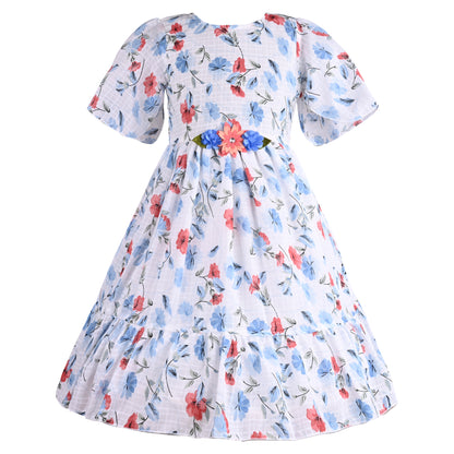 Girls Floral Print A-Line Frock Dress