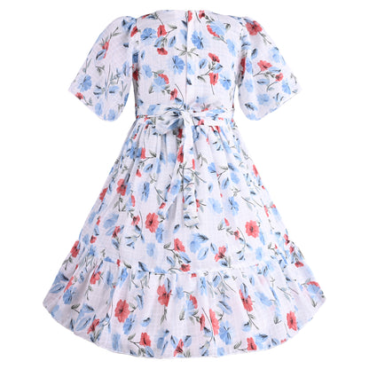 Girls Floral Print A-Line Frock Dress