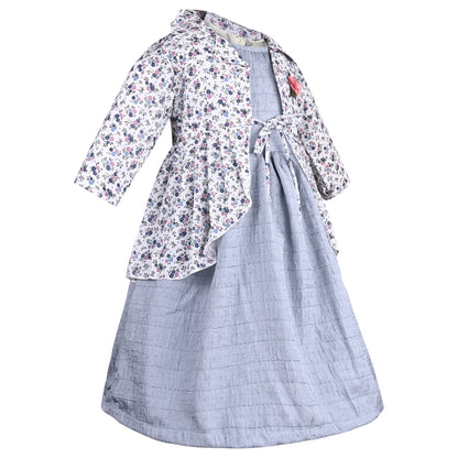 Girls Floral Print Full Sleeve Fit and Flare Knee Length Frock Dress