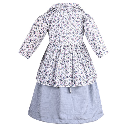 Girls Floral Print Full Sleeve Fit and Flare Knee Length Frock Dress