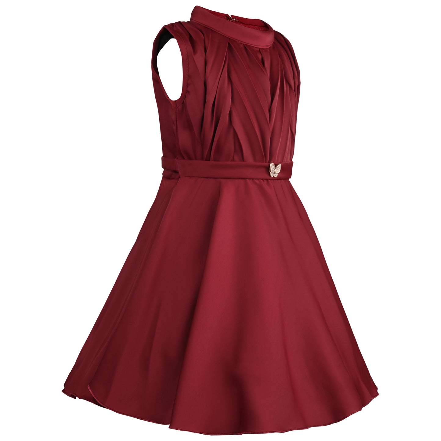 Girls Solid Pleated Fit and Flare Frock Dress