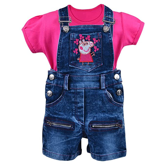 Wish Karo Baby Girls Dungaree Dress for Girls-(csl293pnk)