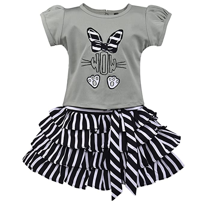 Wish Karo Baby Girls T-Shirt and Skirt Dress For Girls-(csl315gry)