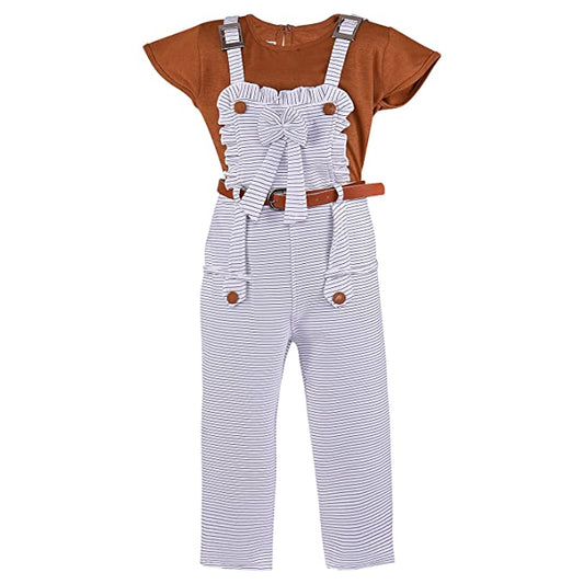 Wish Karo Baby Girls T-Shirt and Dungaree Dress For Girls-(csl321bwn)