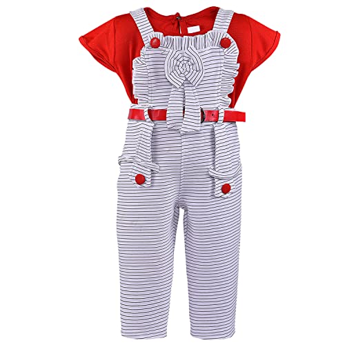 Wish Karo Baby Girls T-Shirt and Dungaree Dress For Girls-(csl321rd)