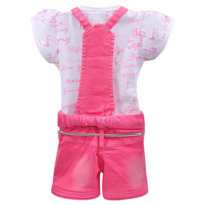 Wish Karo Baby Girls Top and Dungaree Dress For Girls-(csl323pnk)