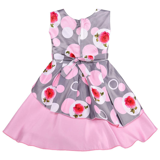 Girls Floral Printed Layered Pleated Dress