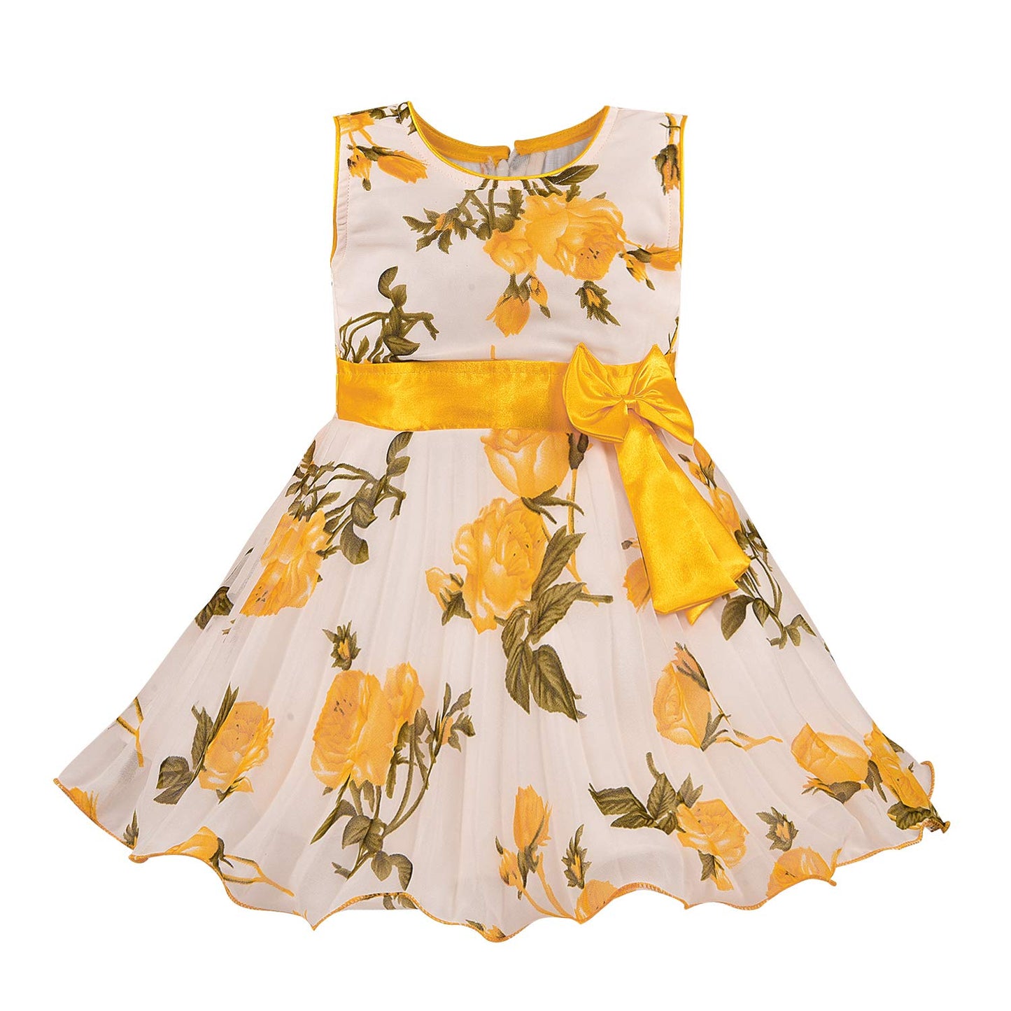 Yellow Floral Printed Bow Dress