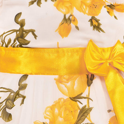 Yellow Floral Printed Bow Dress