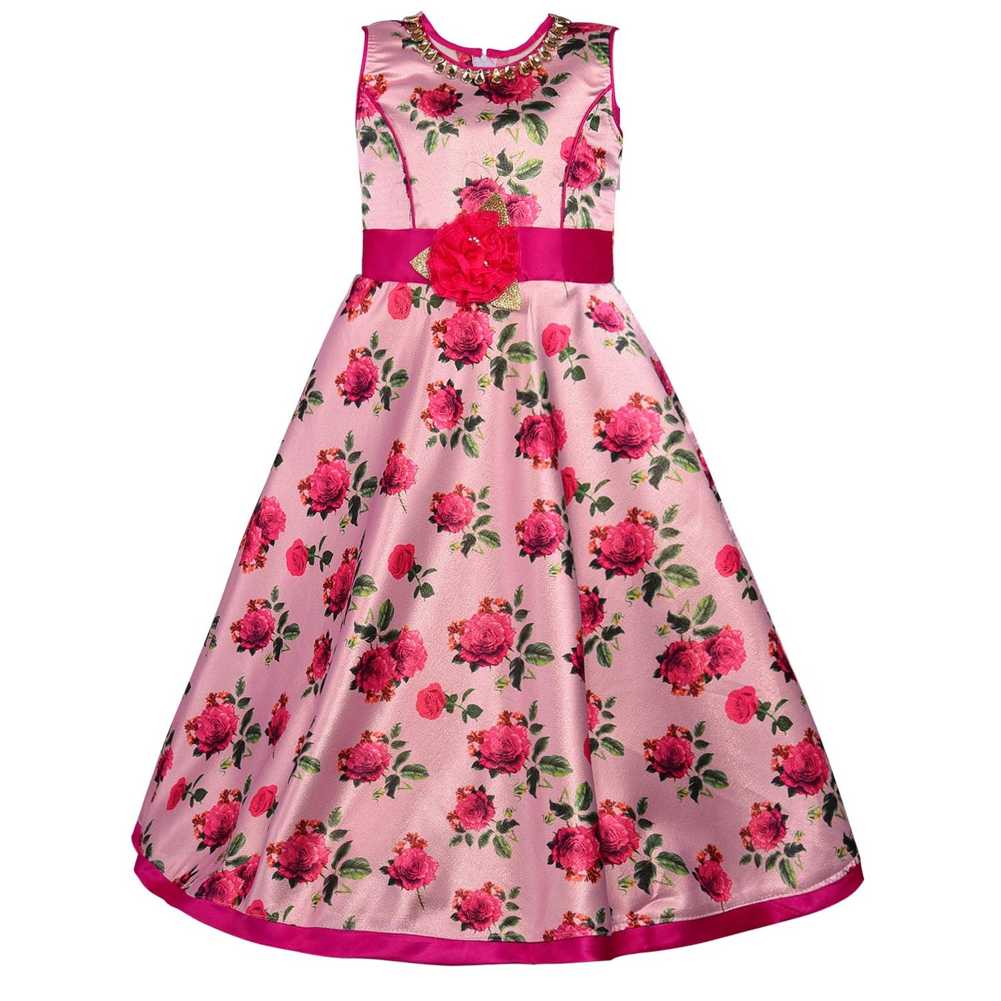 Wish Karo Girls Long Dress Birthday Frocks for Girls - Net - (LF181pnk)