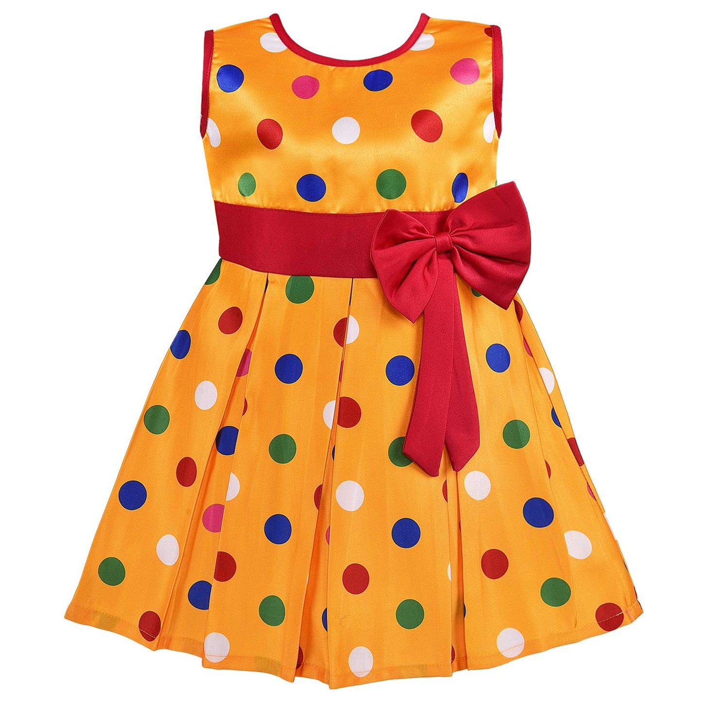 Yellow Polka Dot Printed Bow Detail Dress