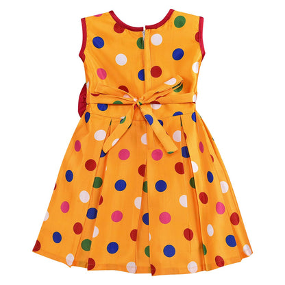 Yellow Polka Dot Printed Bow Detail Dress