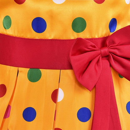 Yellow Polka Dot Printed Bow Detail Dress